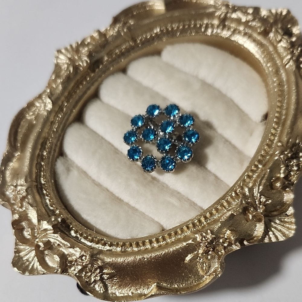 Blue Rhinestone Brooch In Silver Tone Bijoux By Meera